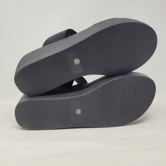 J/Slides Sandals 10 Black Wedge Platform Slingback Slides Chunky Strappy 90s NEW - Picture 8 of 12